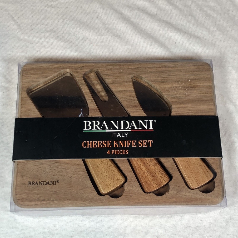 Brandani Italy Acacia Wood Cheese And Knife Set 8" X 6" New